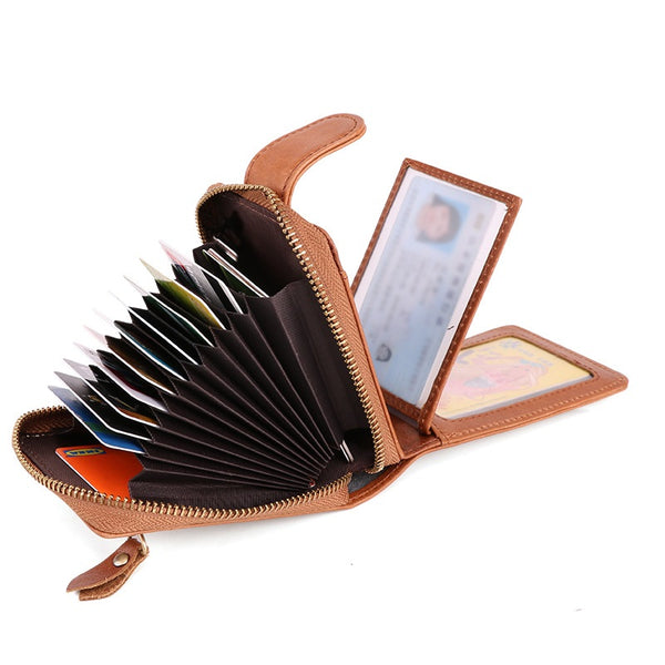 RFID Brown Leather Men's Zipper Small Card Wallet Small Card Holder For Men - iwalletsmen