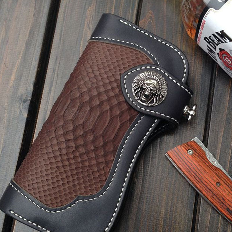 Handmade Leather Biker Wallet Mens Cool Chain Wallet Trucker Wallet with Chain