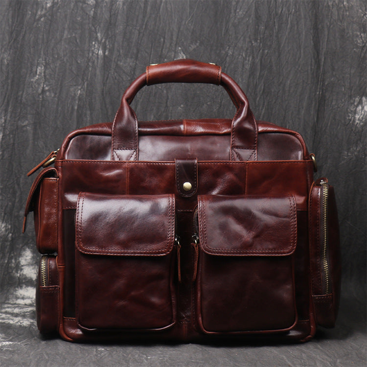 Black Oiled Leather Men's Professional Briefcase 13‘’ Laptop Handbag Business Bag For Men - iwalletsmen