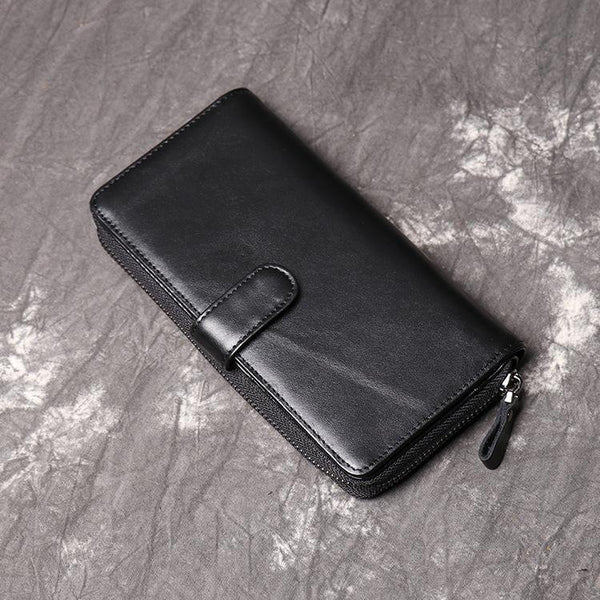 Simple Black Leather Long Wallet for Men Bifold Long Wallet Lot of Cards Wallet For Men - iwalletsmen