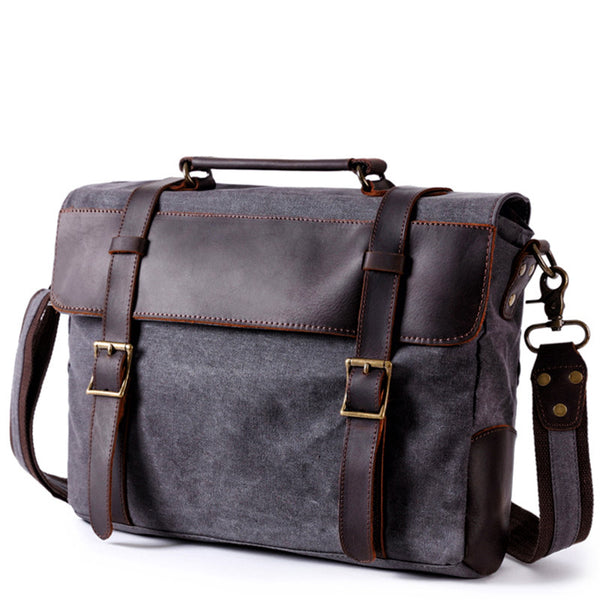 Washed Canvas Leather Mens Side Bag 14‘’ Messenger Bag Computer Bag For Men - iwalletsmen