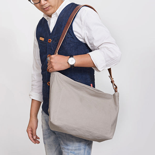 Cool Canvas Leather Mens Side Bag 14 inches Green Canvas Courier Bags Canvas Messenger Bag for Men - iwalletsmen