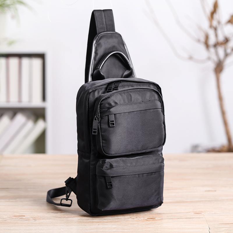 Cool Black Nylon Men's Sling Bag Chest Bag Nylon One shoulder Backpack Sling Pack For Men - iwalletsmen