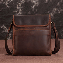 BADASS Brown Leather Mens Vertical Side Bag Messenger BAG SMall Courier Bag FOR MEN - iwalletsmen