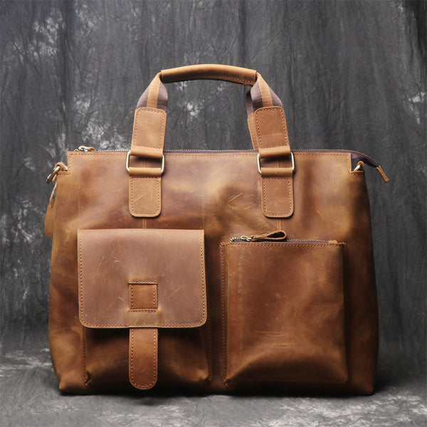 Leather Mens Briefcase 13inch Laptop Handbag Work Bag Business Bag Shoulder Bag For Men - iwalletsmen