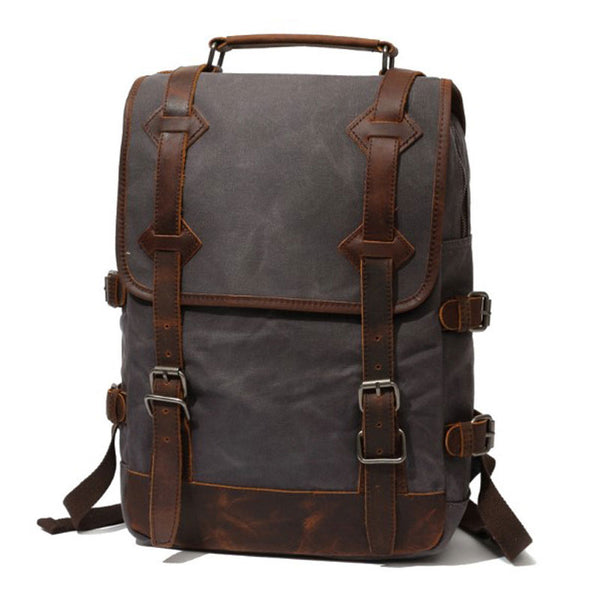 Waxed Canvas Leather Mens Backpack Canvas Travel Backpacks Canvas School Backpack for Men - iwalletsmen