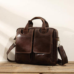 Cool Coffee Leather Mens 13 inches Vertical Briefcase Side Bag Messenger Bags Work Bags Courier Bag for Men - iwalletsmen
