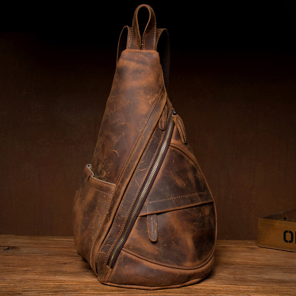 Leather Mens Cool 10 inches Sling Bag Crossbody Bag Chest Bag for men - iwalletsmen