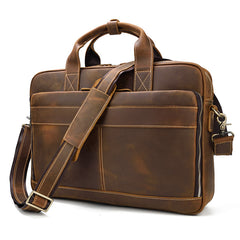 Vintage Brown Leather Men's 14‘’ Laptop Briefcase Professional Briefcase Computer Bag For Men - iwalletsmen