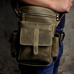 Biker Mens Leather Drop Leg Bag Waist Bag Side Bag Belt Pouch Pack for Men - iwalletsmen
