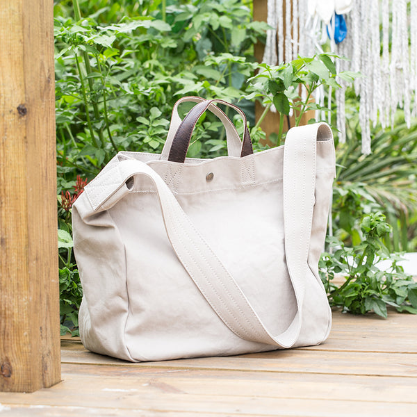 Canvas Leather Mens Womens Handbag Tote Bag White Shoulder Bag Tote Purse For Men - iwalletsmen