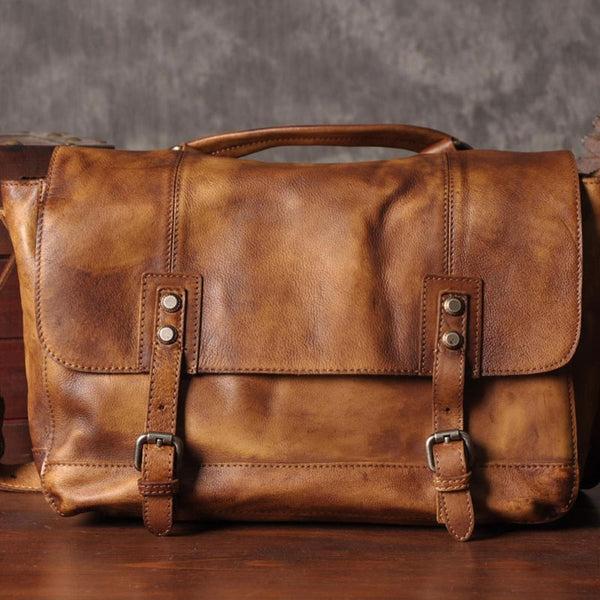Handmade Leather Mens Cool Messenger Bag Briefcase Work Bag Business Bag for men