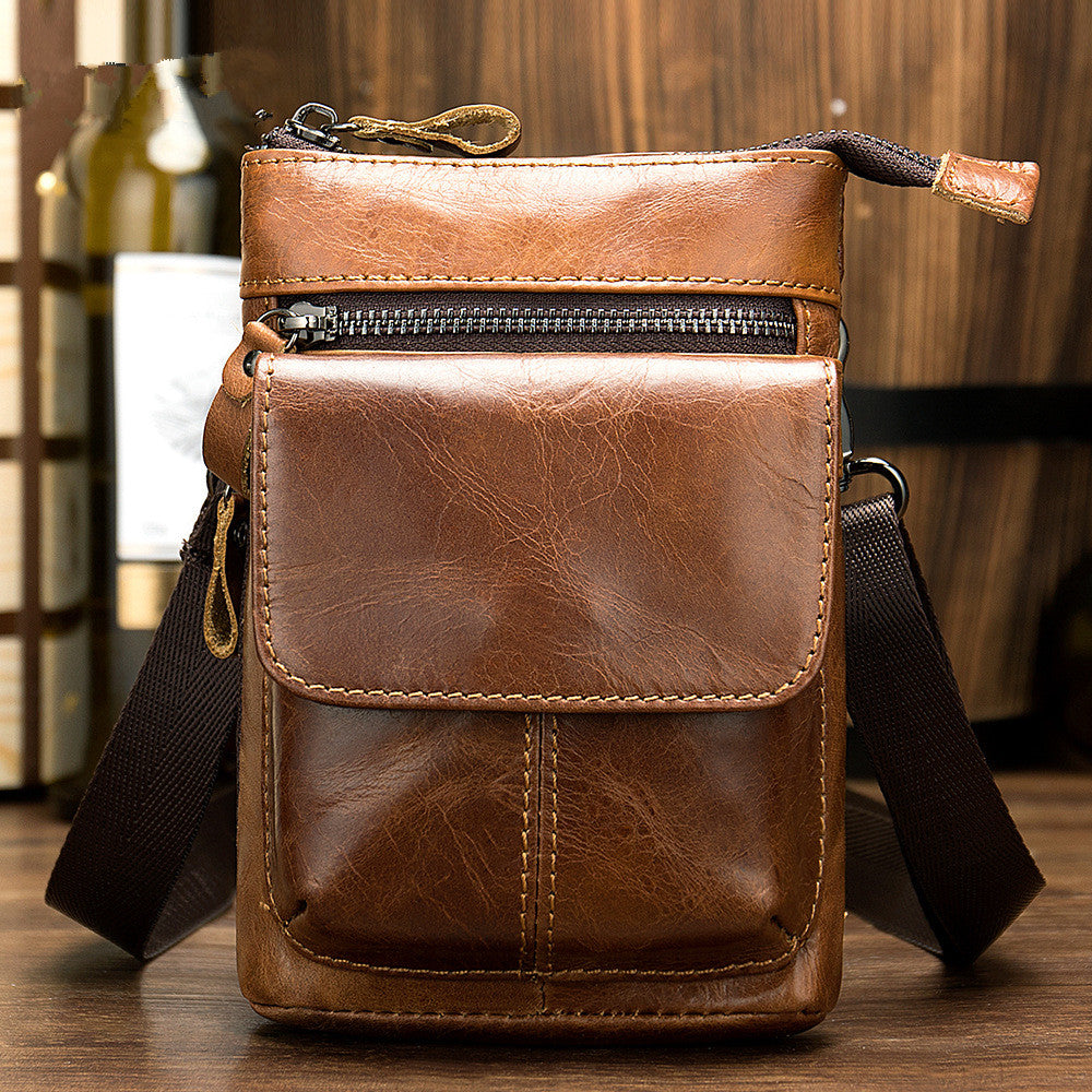 Cool Brown Leather Men's Belt Pouch Cell Phone Holster Small Belt Bag Mini Messenger Bag Side Bag For Men - iwalletsmen