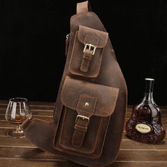 Leather Mens Sling Bag Chest Bag Cool Sling Shoulder Bag Sling Backpack for men - iwalletsmen