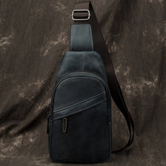 Blue Leather Mens Sling Bag Sling Backpack Brown Chest Bag Sling Shoulder Bag Sling Pack For Men - iwalletsmen