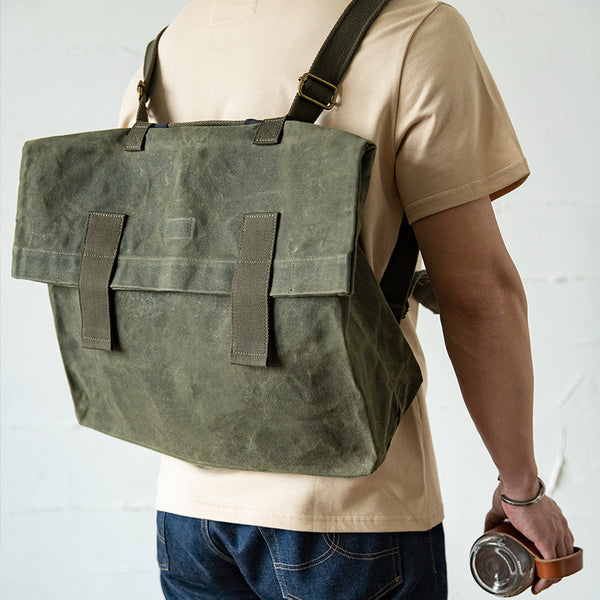 Cool Waxed Canvas Mens Green Military Courier Bag Postman Bag Backpack Large Side Bag For Men - iwalletsmen