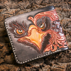 Handmade Leather Eagle Tooled Mens billfold Wallet Cool Leather Wallet Slim Wallet for Men