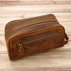 vintage Leather Men's Clutch Bag Double Zipped Small Wristlet Handbag For Men - iwalletsmen