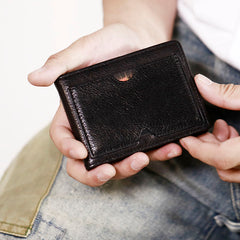 Genuine Leather Mens Cool Black billfold Leather Card Wallet Men Small Wallets License Wallet License Holder for Men - iwalletsmen