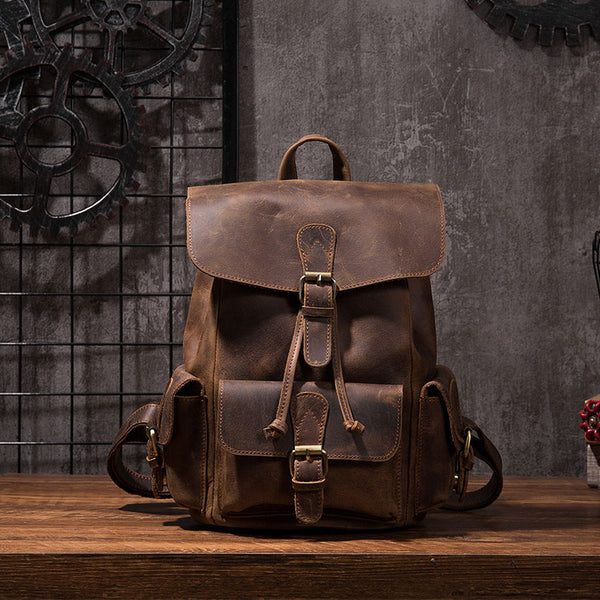 Vintage Mens Leather Small Backpack Travel Backpack Leather School Backpacks for Men - iwalletsmen