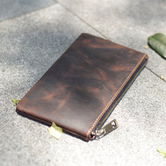 Vintage Dark Brown Leather Mens Phone Wallet Clutch Bag Wristlet Bag Zipper Long Wallet For Men - iwalletsmen