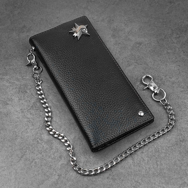 Black Casual Leather Mens Long Wallet Bifold Biker CHain Wallet Biker Wallet Chain Wallet For Men - iwalletsmen