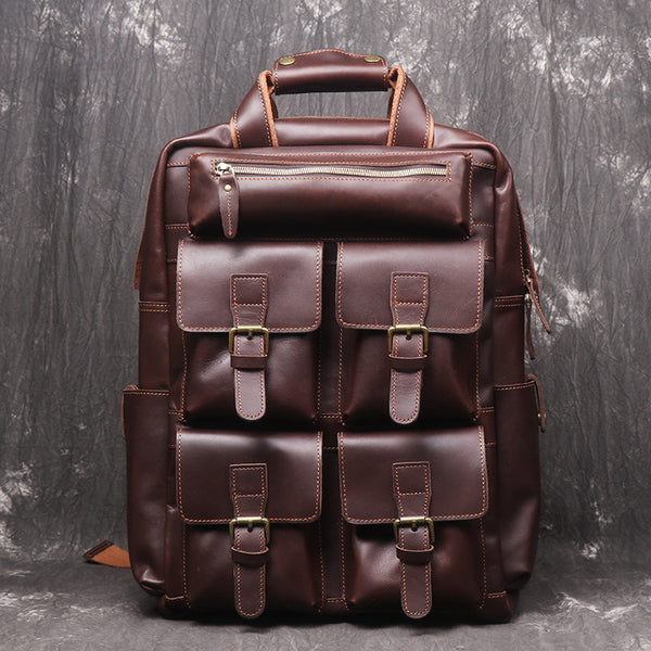 Vintage Cool Leather Men's 15inch Laptop Backpack Travel Backpack School Backpack For Men - iwalletsmen
