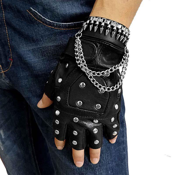 Cool Mens Punk Black Leather Half-Finger Rock Gloves Motorcycle Gloves Biker Gloves For Men - iwalletsmen