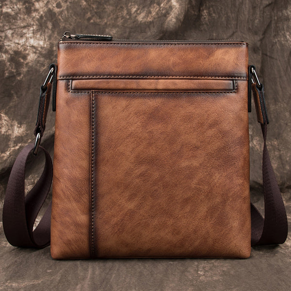 Brown  LEATHER MEN'S Small Side bag Square MESSENGER BAG Tan Square Courier Bag FOR MEN - iwalletsmen