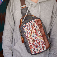 Folk Canvas Leather Mens Sling Bag Chest Bag One Shoulder Pack for men - iwalletsmen