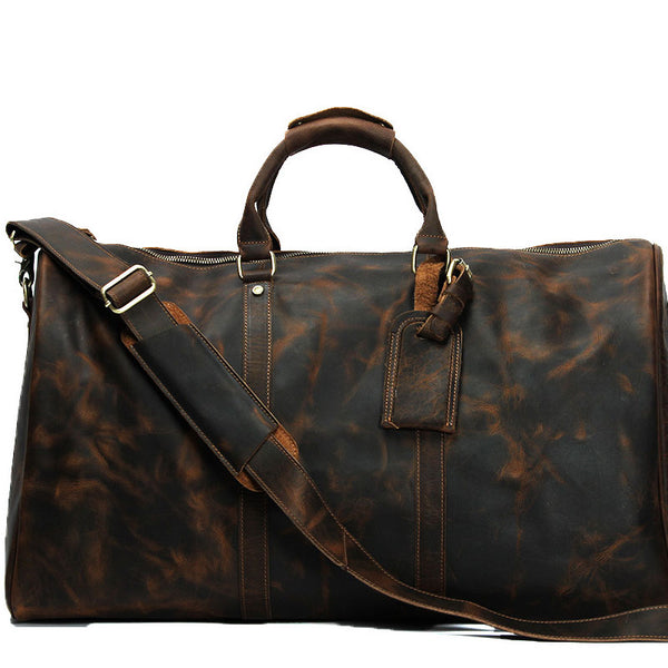 Cool Mens Leather Large Weekender Bag Duffle Bag Travel Bag for Men - iwalletsmen