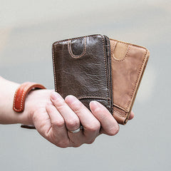 Cool Black Leather Mens Card billfold Wallet Bifold SMall License Wallet Brown Front Pocket Wallet For Men - iwalletsmen
