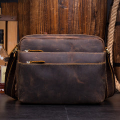 Casual Coffee Leather 10 inches Small Courier Bag Messenger Bags Postman Bags for Men - iwalletsmen