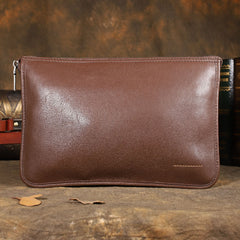 Coffee Leather Mens Large Leather Wallet Wristlet Bag Black Envelope Bag Clutch Wallet for Men - iwalletsmen