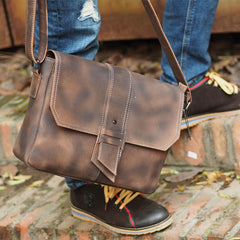 Cool Leather Mens Vintage Brown Messenger Bag Side Bag Small Shoulder Bag for Men - iwalletsmen