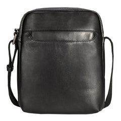 Black Cool Leather Mens Vertical Mini Courier Bag Postman Bag Black Messenger Bags Side Bag for Men - iwalletsmen