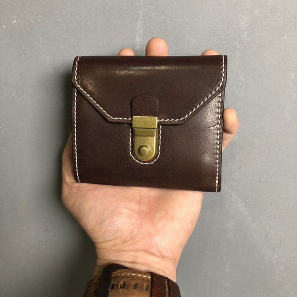 Handmade Leather Mens Cool billfold Leather Wallet Men Small Wallets Trifold for Men