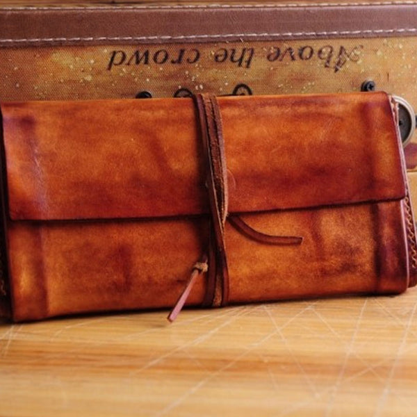 Handmade Leather Vintage Mens Long Wallet Cool Long Wallet for Men - iwalletsmen