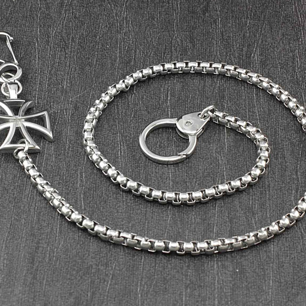 STAINLESS STEEL Long Silver Pants Chain Iron Cross Wallet Chain Biker Wallet CHain For Men - iwalletsmen