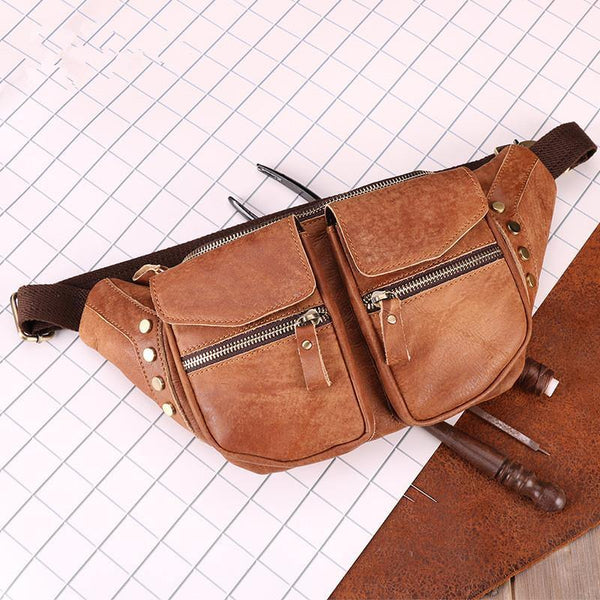 Cool Leather Fanny Pack Men's Brown Chest Bag Hip Bag Bum Bag Waist Bag For Men - iwalletsmen