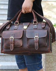 Vintage Leather Mens Handbag Weekender Bag Travel Bag Duffle Bag - iwalletsmen