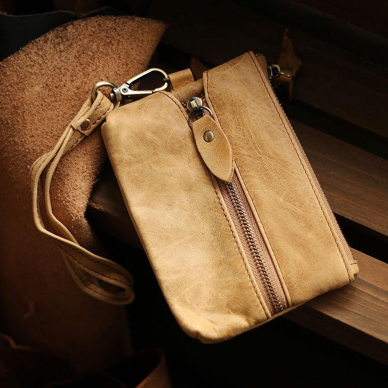Cool Light Brown Leather Mens Card billfold Wallet Coin Purse Wristlet Car Key Wallet For Men - iwalletsmen
