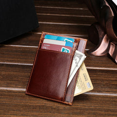 RFID Brown Leather Men's Slim Card Holder Black Front Pocket Wallet Small Card Wallet For Men - iwalletsmen