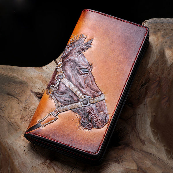 Handmade Leather Fine Horse Mens Chain Biker Wallet Cool Leather Wallet With Chain Wallets for Men