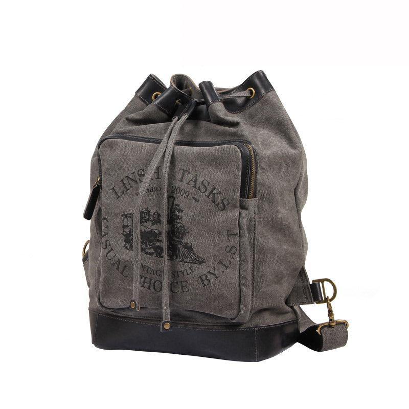 Fashion Canvas Leather Mens Bucket Sling Bag Sling Pack Khaki Canvas Sling Backpack for Men - iwalletsmen