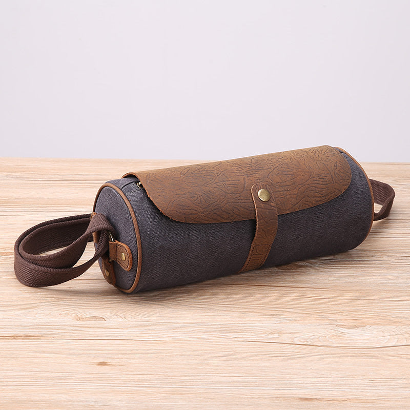 Gray Leather Mens Green Barrel Sling Bag Postman Bag Bucket Messenger Bag Side Bag For Men - iwalletsmen
