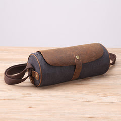 Gray Leather Mens Green Barrel Sling Bag Postman Bag Bucket Messenger Bag Side Bag For Men - iwalletsmen