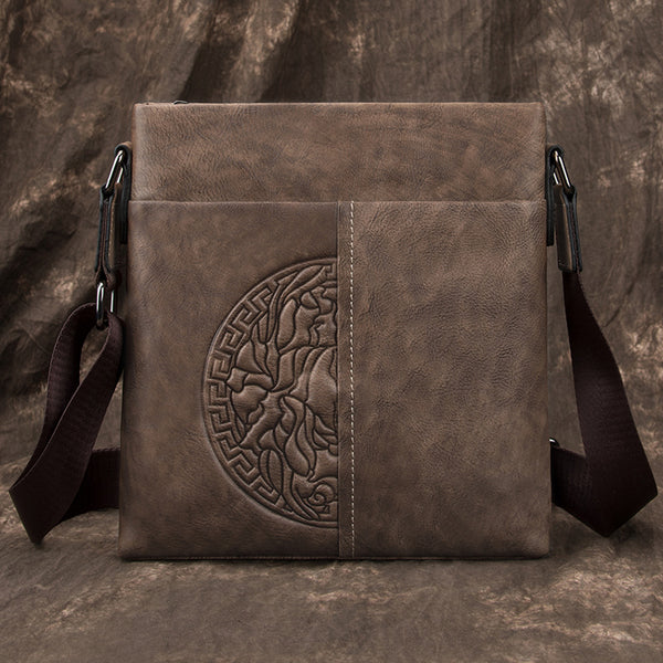 Casual Leather Brown Mens Vertical Side Bag Vertical Messenger Bag Shoulder Bags For Men - iwalletsmen