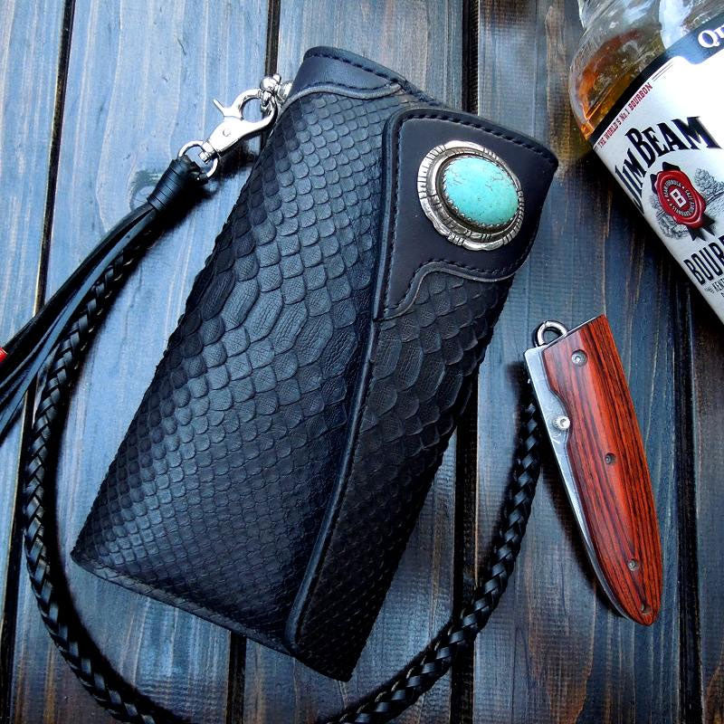 Handmade Leather Biker Wallet Mens Cool Chain Wallet Trucker Wallet with Chain