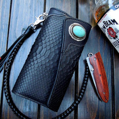 Handmade Leather Biker Wallet Mens Cool Chain Wallet Trucker Wallet with Chain